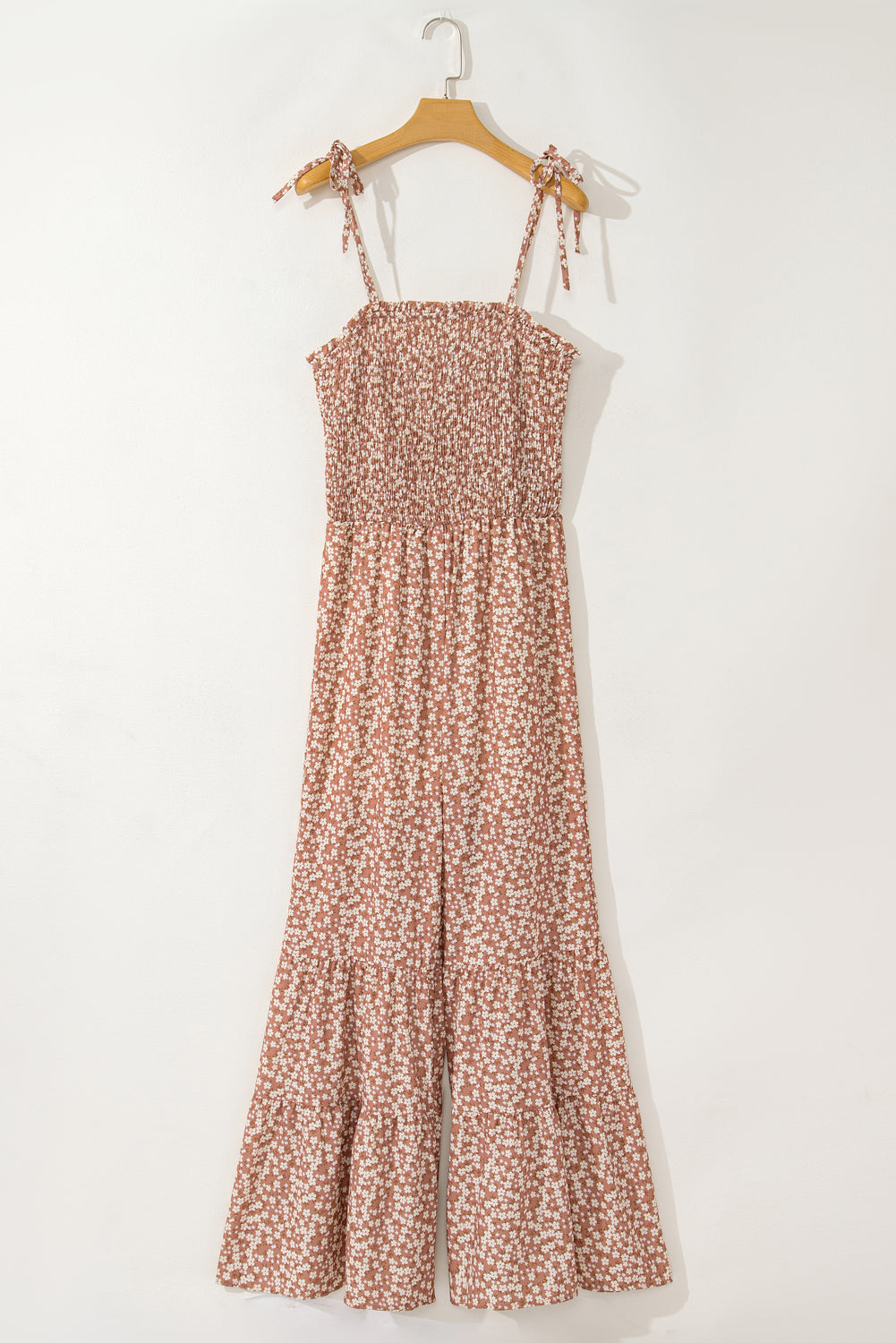 Smocked Bodice Wide Leg Floral Jumpsuit