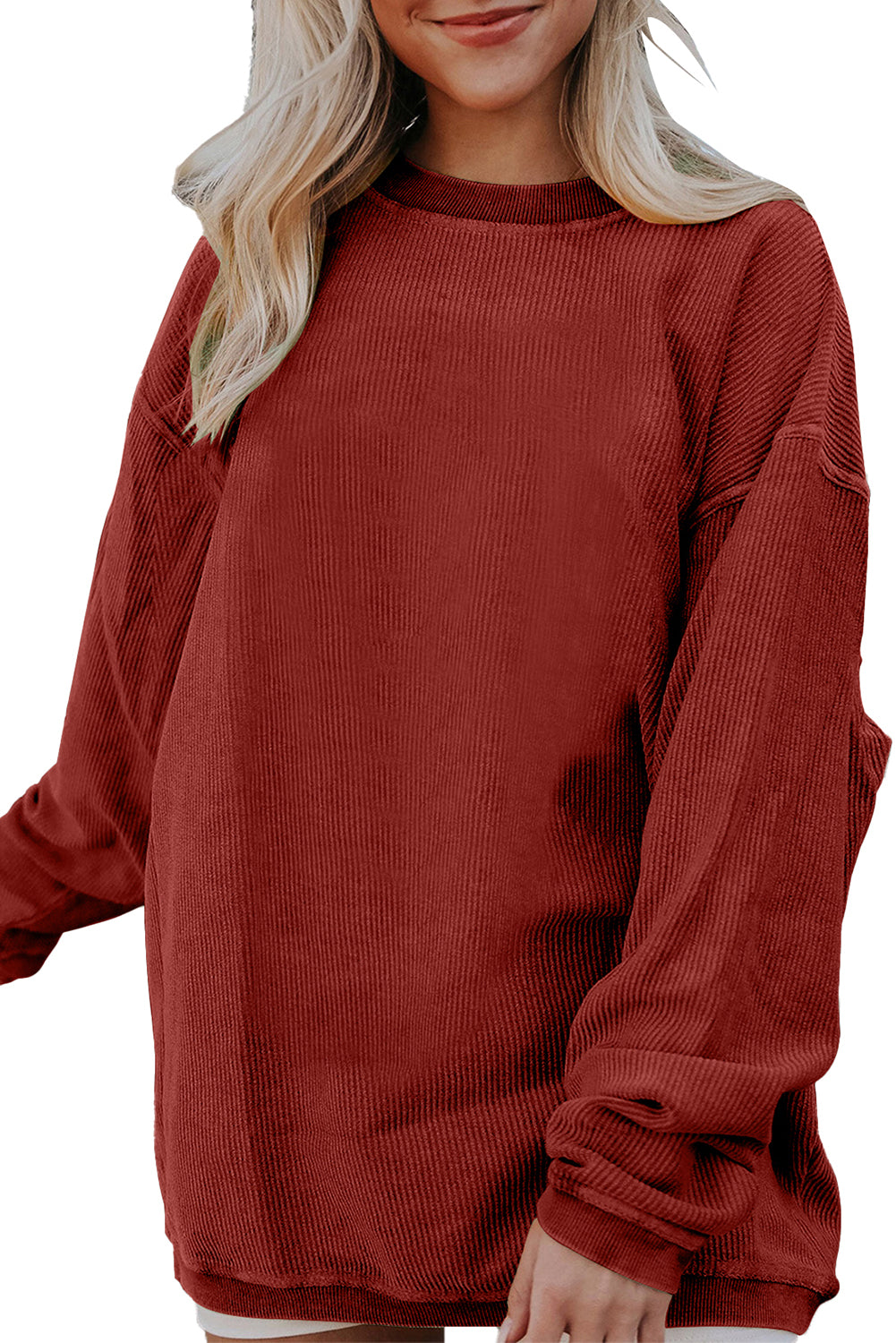Strawberry Pink Ribbed Corded Oversized Sweatshirt
