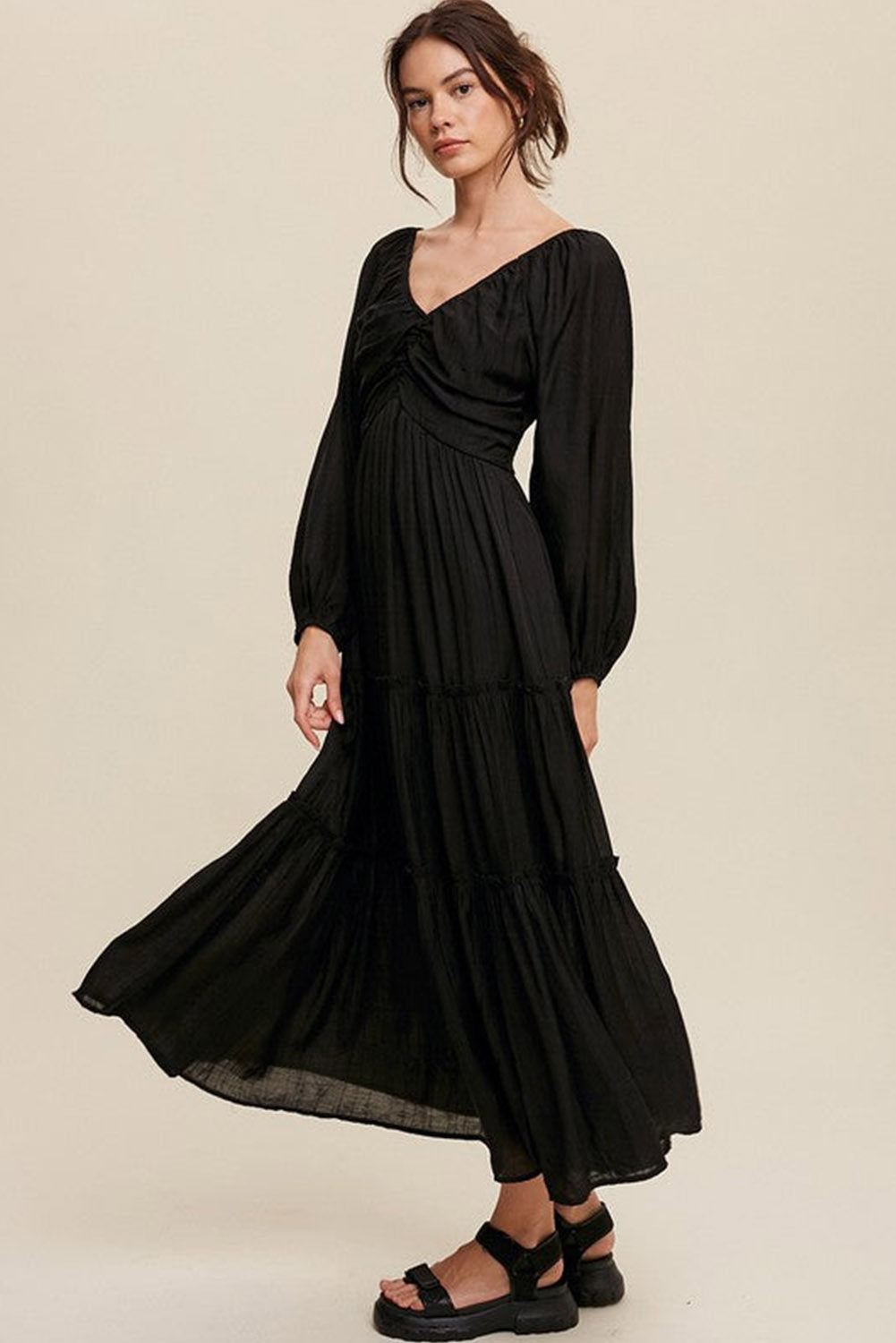 Bowknot Cutout Frill Tiered Maxi Dress