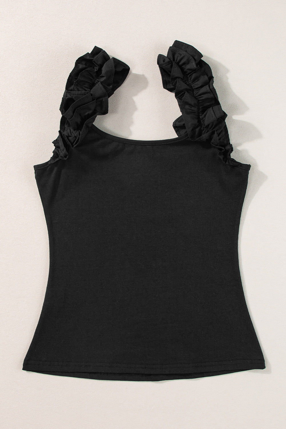 Strawberry Pink Ruffled Wide Straps Slim Tank Top