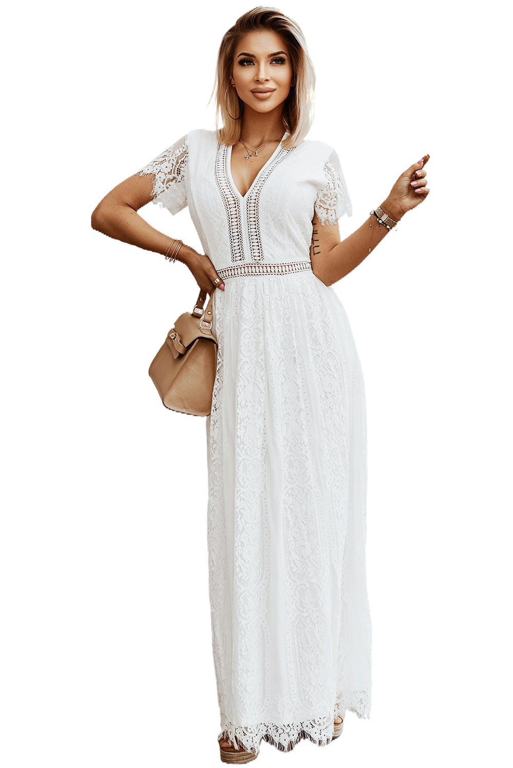 Pink Blue Fill Your Heart Lace Maxi Dress
