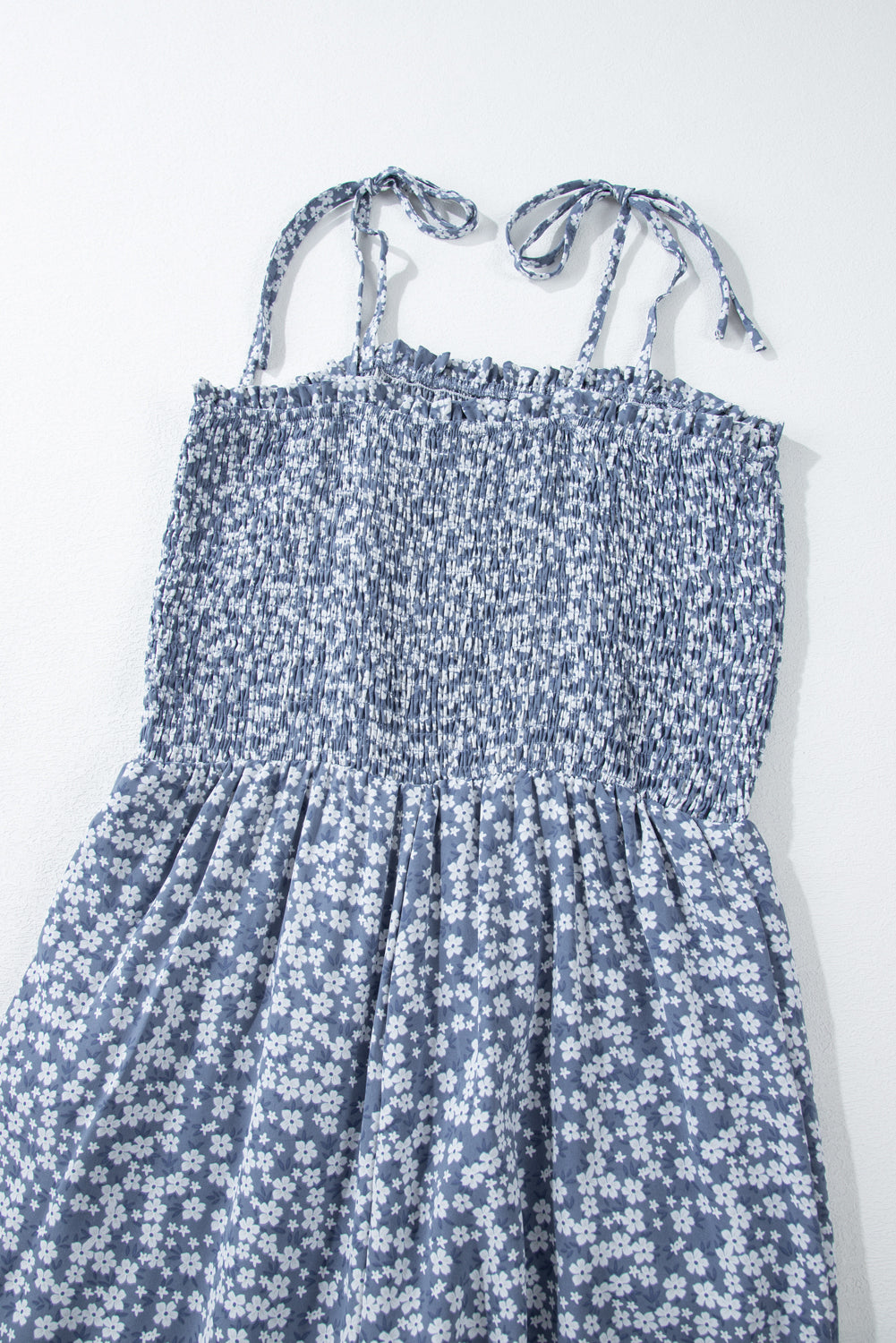 Smocked Bodice Wide Leg Floral Jumpsuit