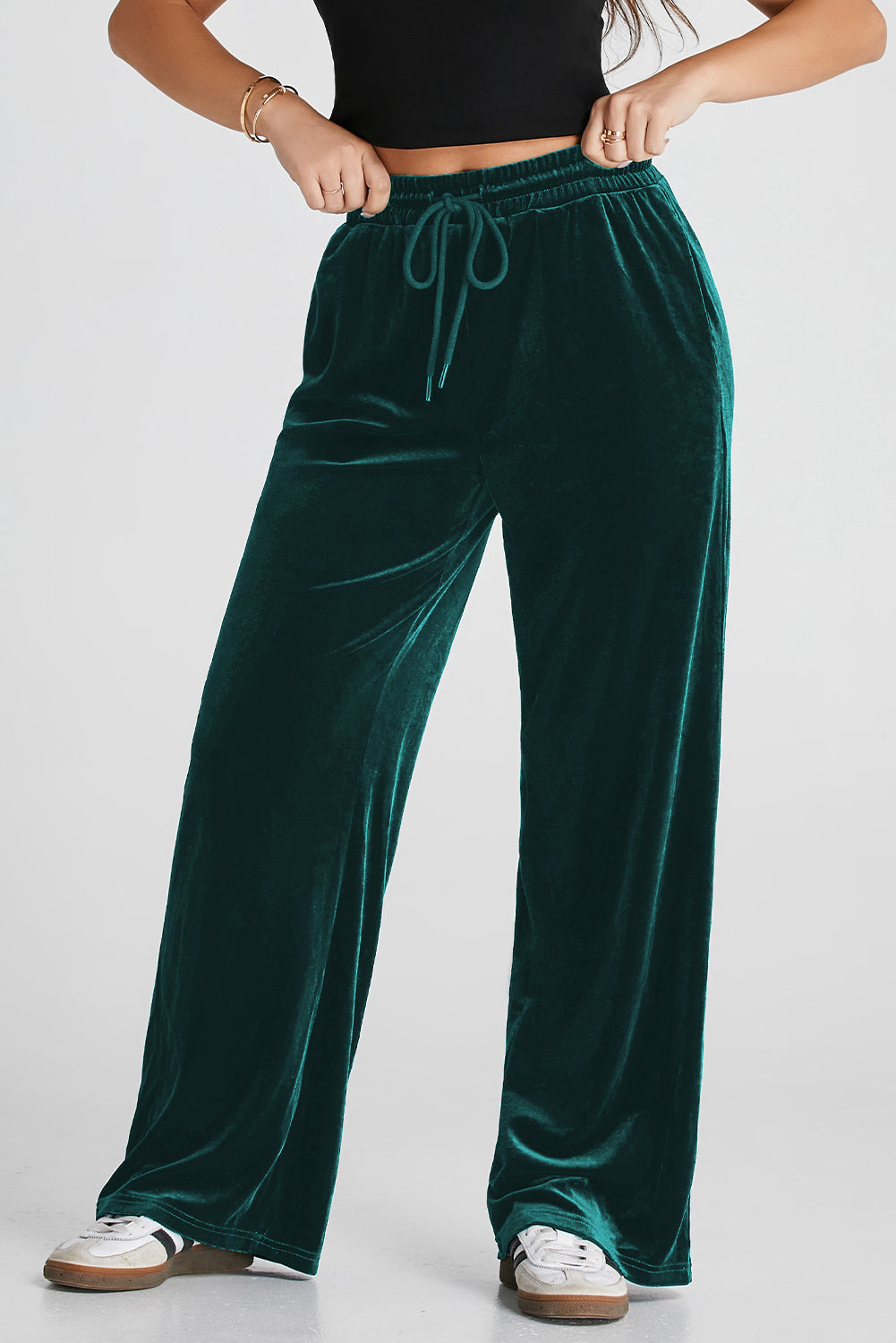 Velvet Drawstring Waist Wide Leg Pants
