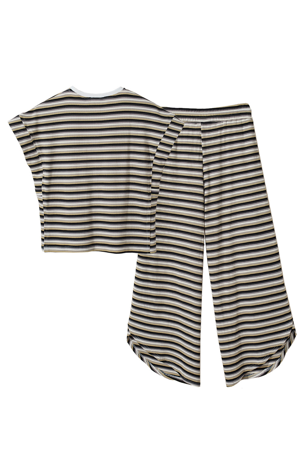 Pink Stripe Rainbow Tee Tasseled String Wide Leg Pants Set