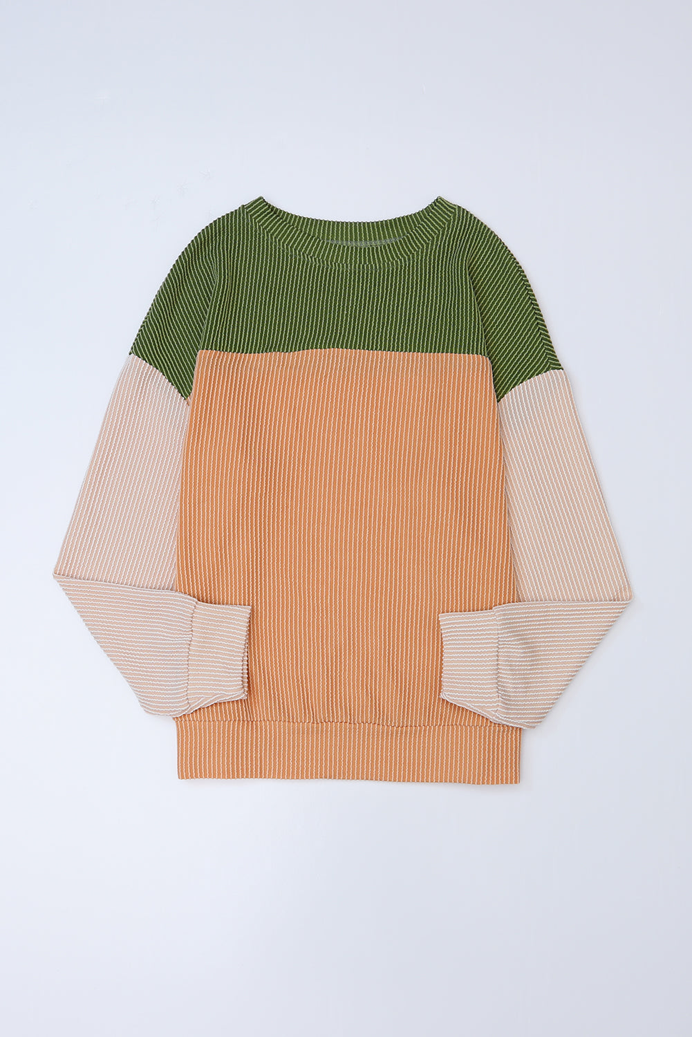 Color Block Ribbed Loose Long Sleeve Top