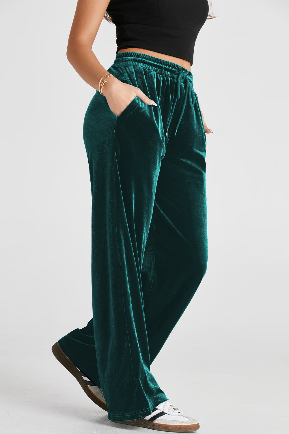 Velvet Drawstring Waist Wide Leg Pants