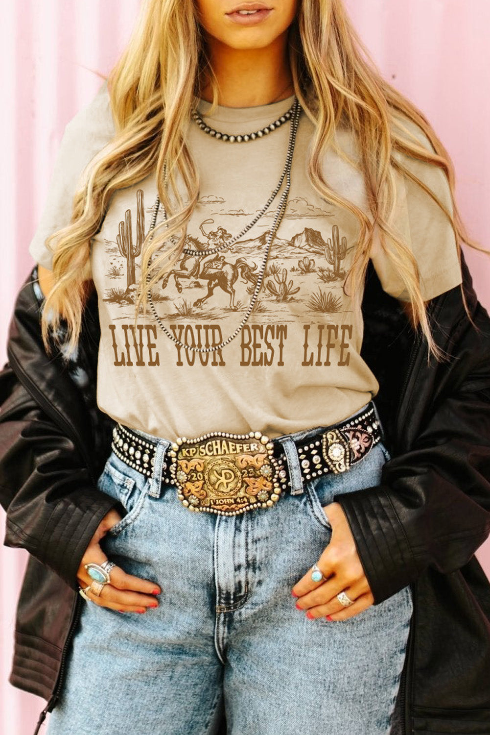 LIVE YOUR BEST LIFE Crew Neck Western Graphic Tee