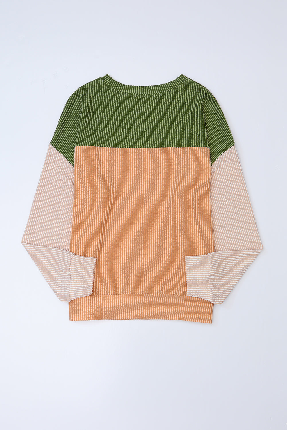 Color Block Ribbed Loose Long Sleeve Top