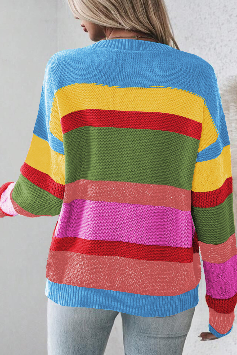 Don't Worry, Be Happy - Mixed Textured Drop Shoulder Sweater