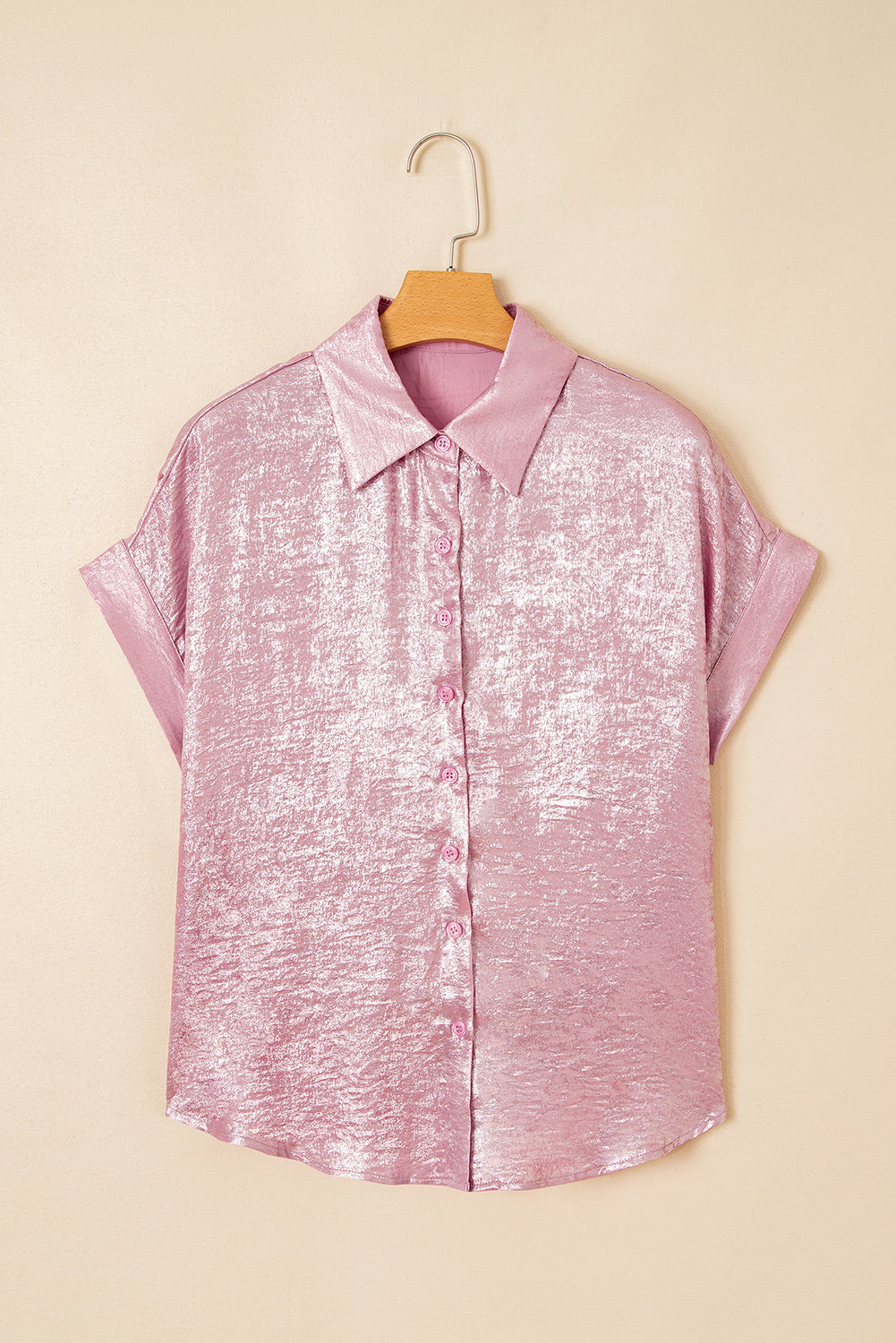 Colors of Love Metallic Sheen Short Sleeve Buttoned Front Casual Shirt