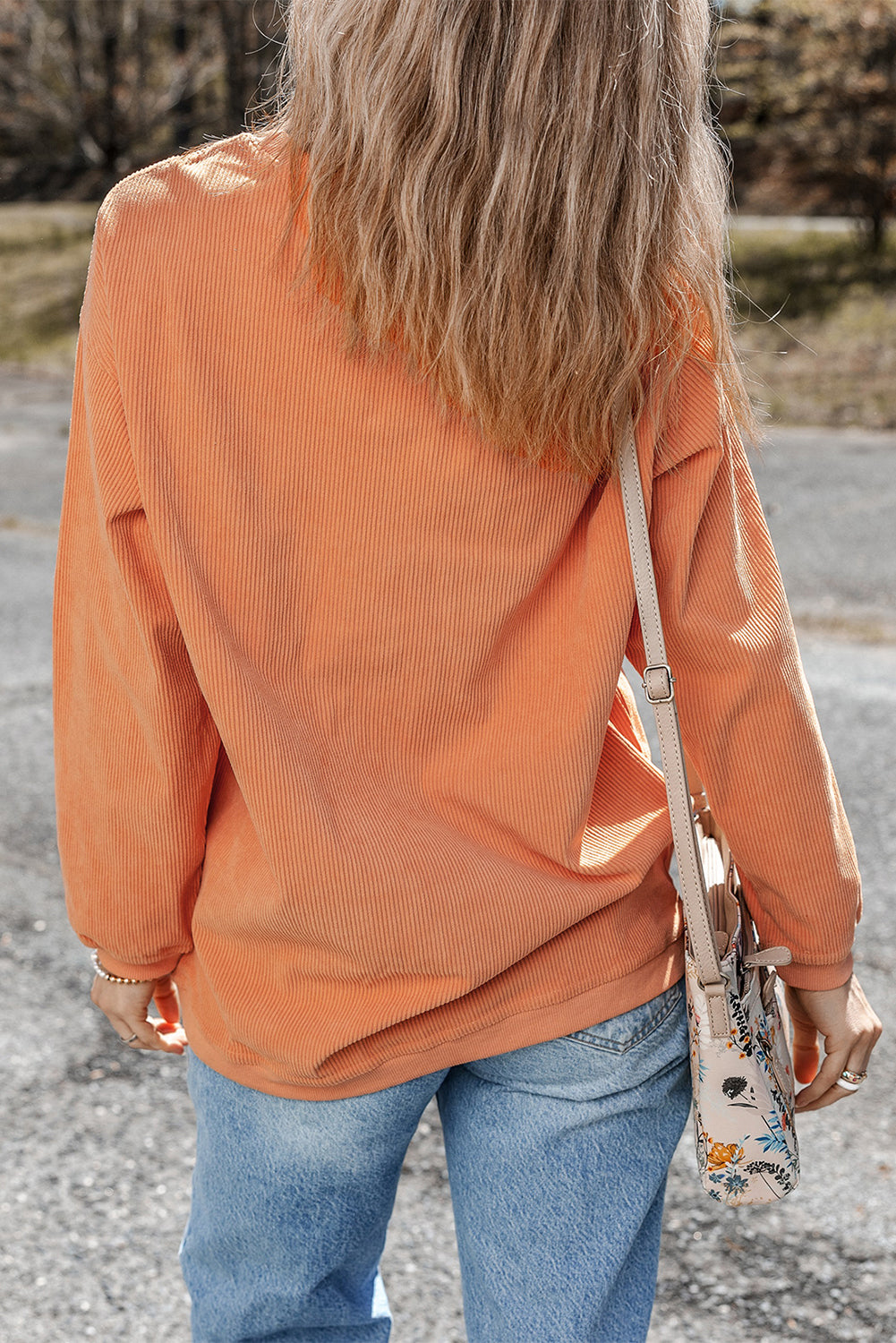 Strawberry Pink Ribbed Corded Oversized Sweatshirt