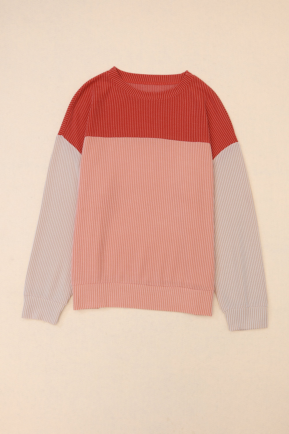 Color Block Ribbed Loose Long Sleeve Top