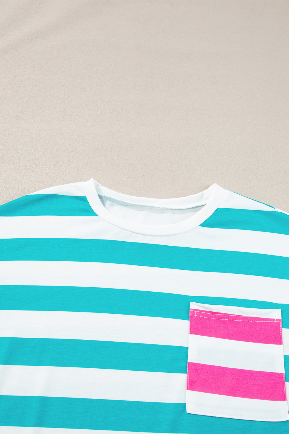 Orange Stripe Contrast Patch Pocket Drop Sleeve T Shirt