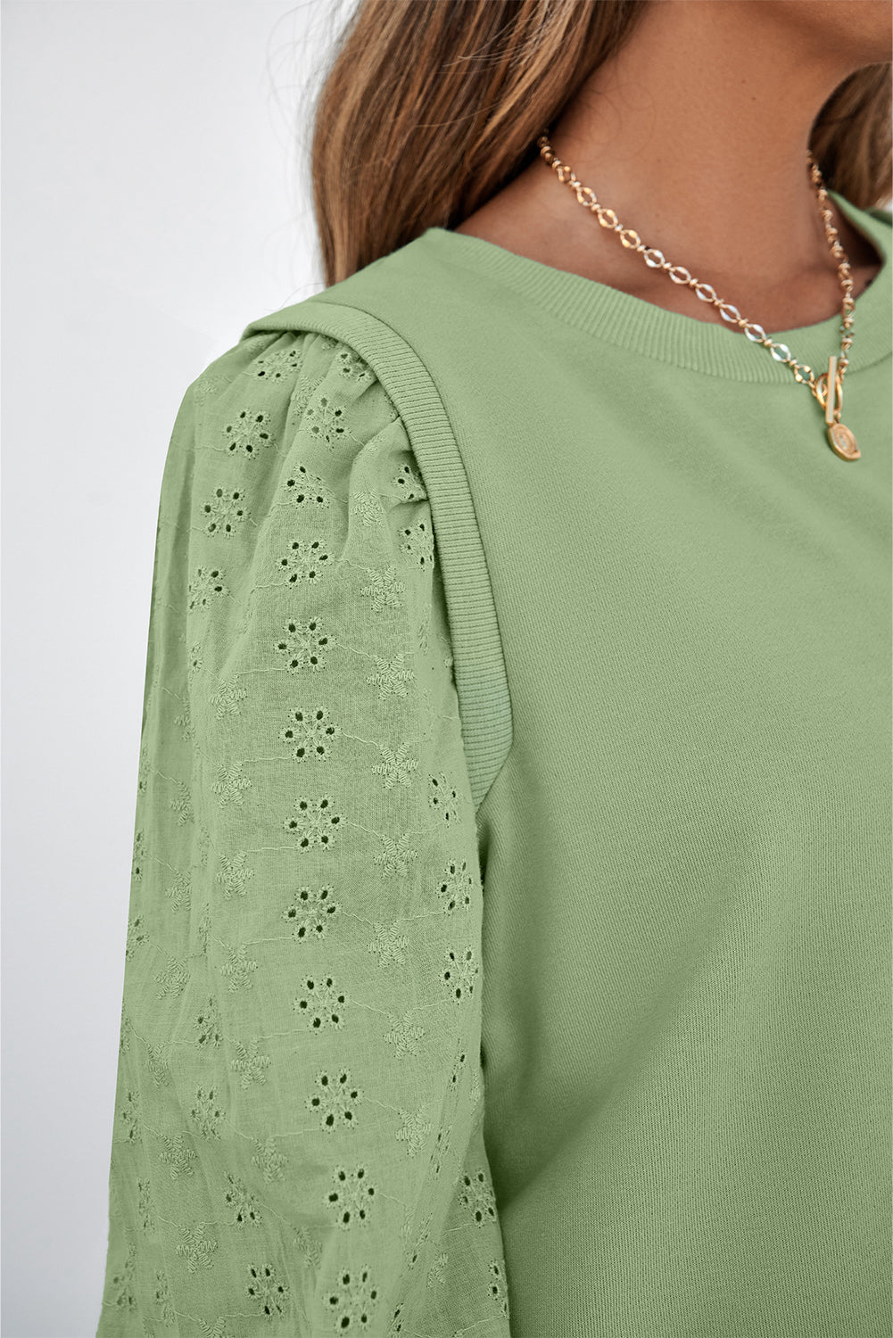 Solid Patchwork Sleeve Round Neck Sweatshirt