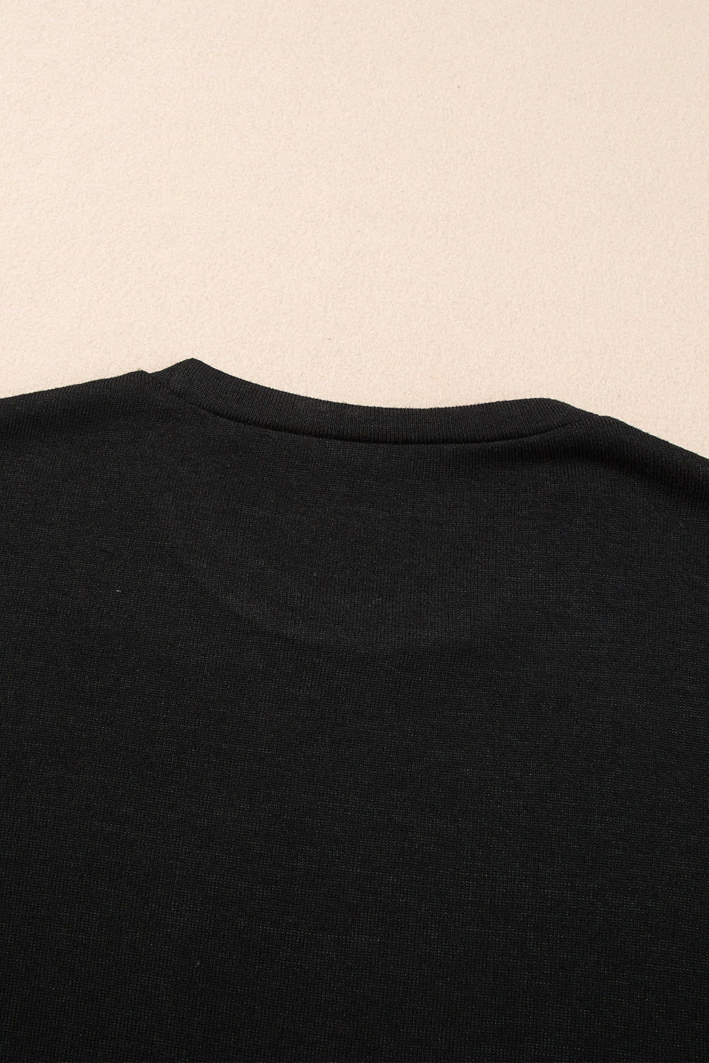 Gray Ribbed Splicing Sleeve Round Neck T-shirt