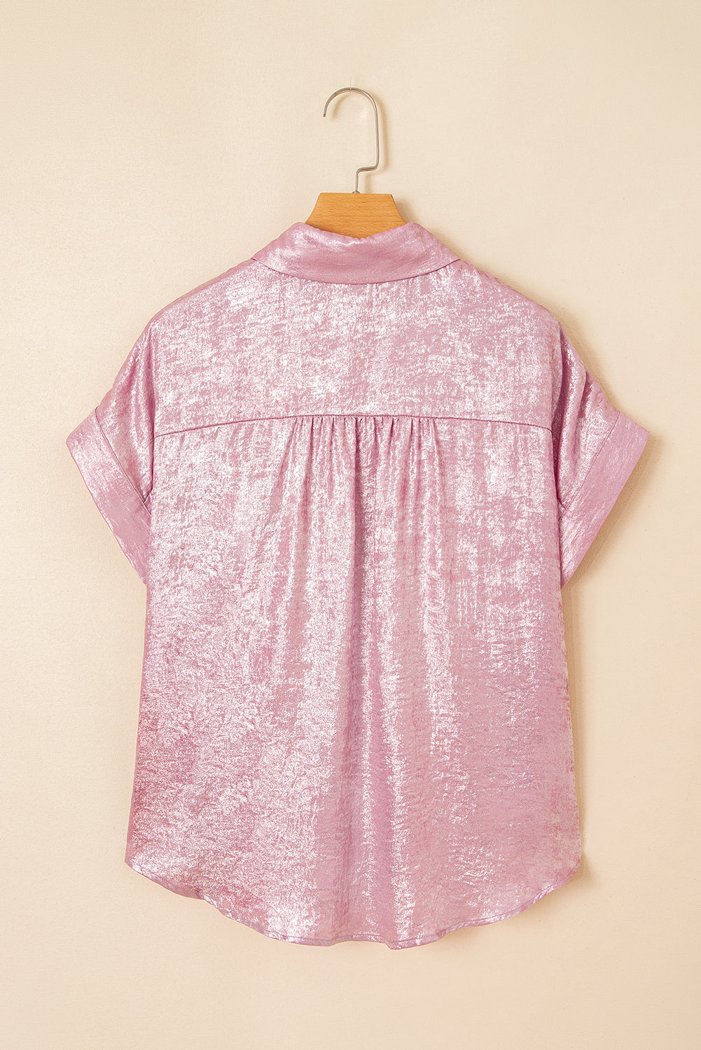 Colors of Love Metallic Sheen Short Sleeve Buttoned Front Casual Shirt