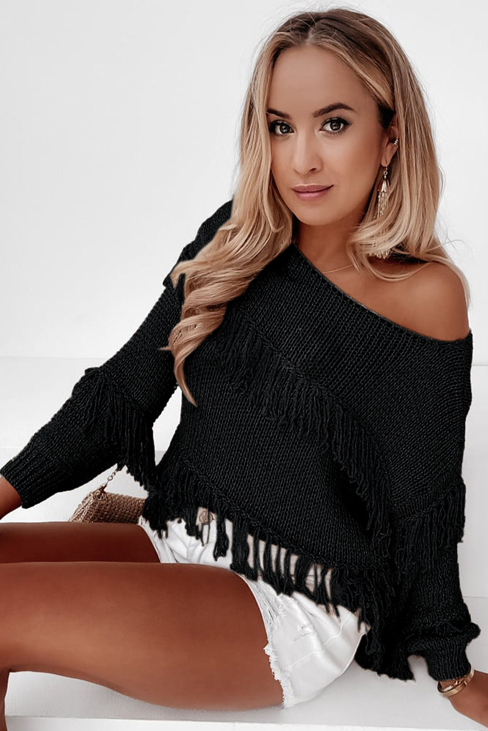 Pink Boho Tasseled Knitted Sweater