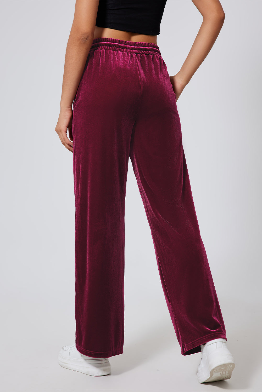 Velvet Drawstring Waist Wide Leg Pants