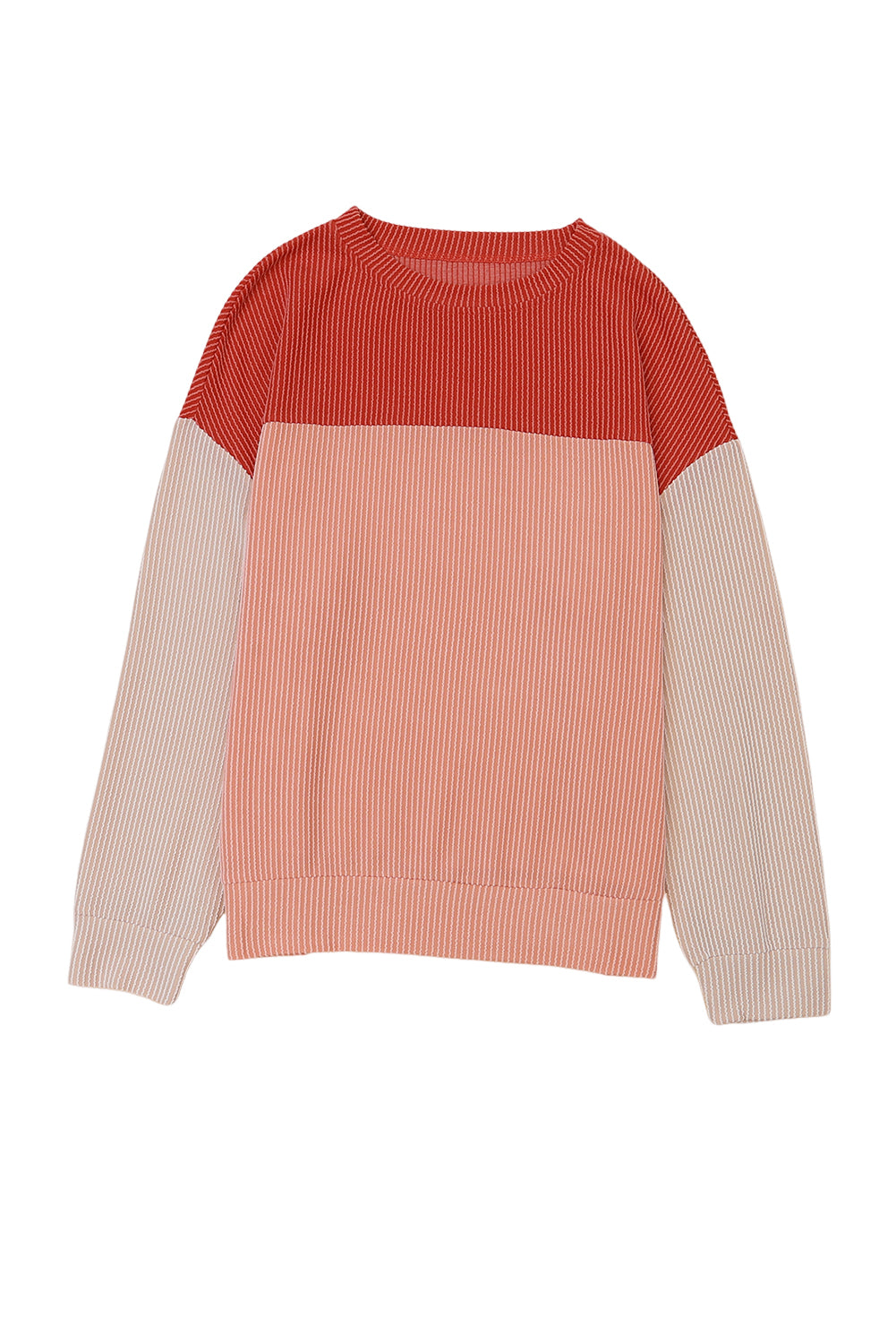 Color Block Ribbed Loose Long Sleeve Top