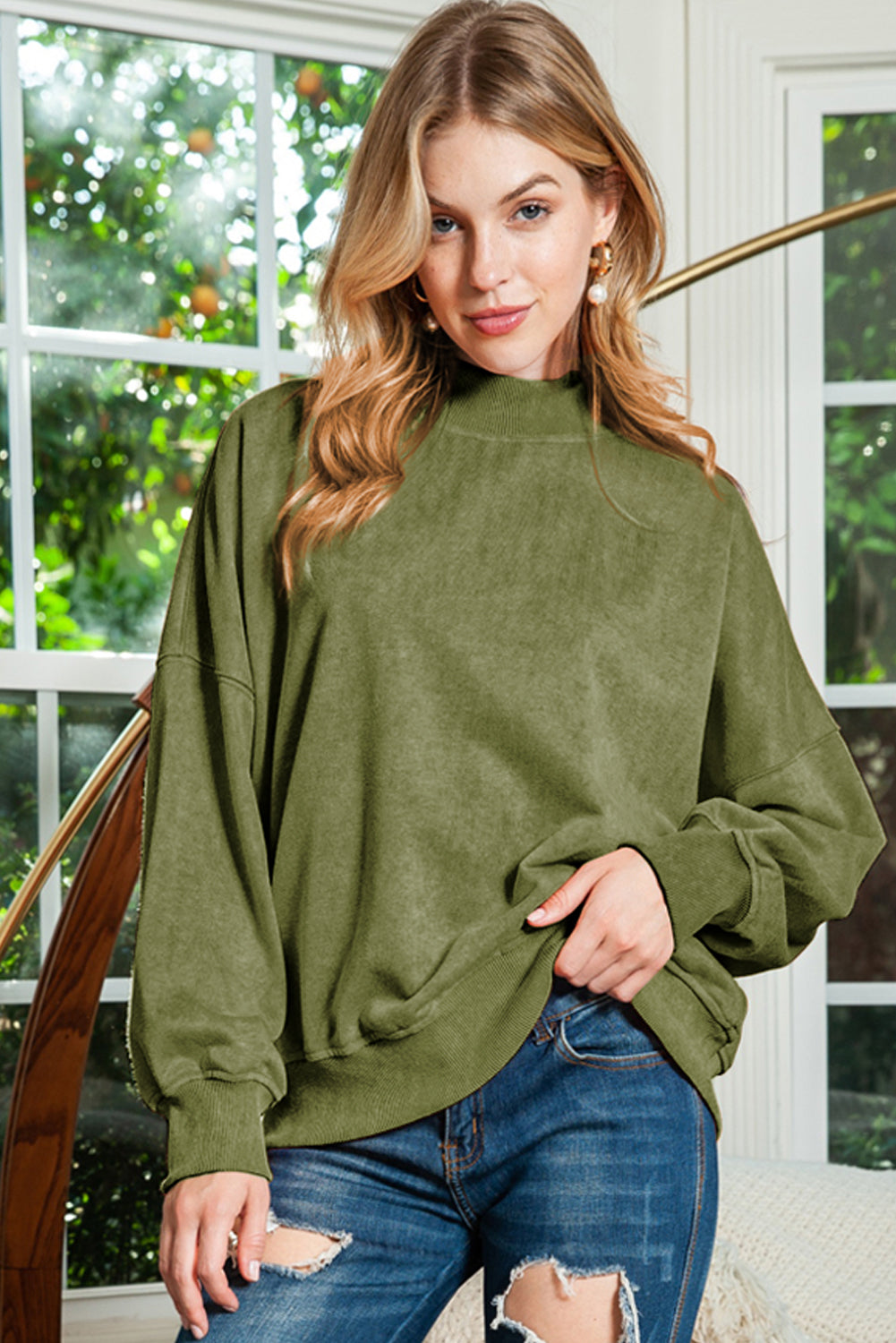 Drop Shoulder Crew Neck Pullover Sweatshirt