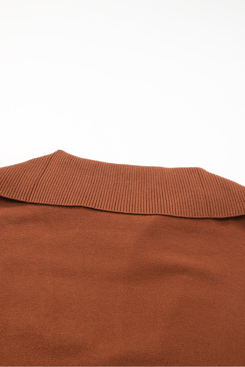 Rose Solid Ribbed Trim Plus Size Zip Collar Sweater