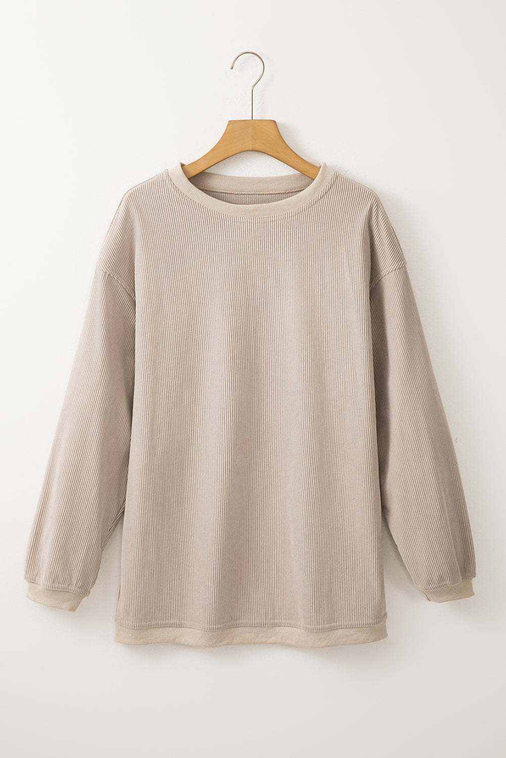 Orange Plain Drop Sleeve Rib-Knit Oversized Sweatshirt