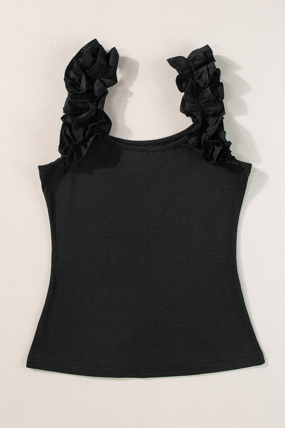Strawberry Pink Ruffled Wide Straps Slim Tank Top
