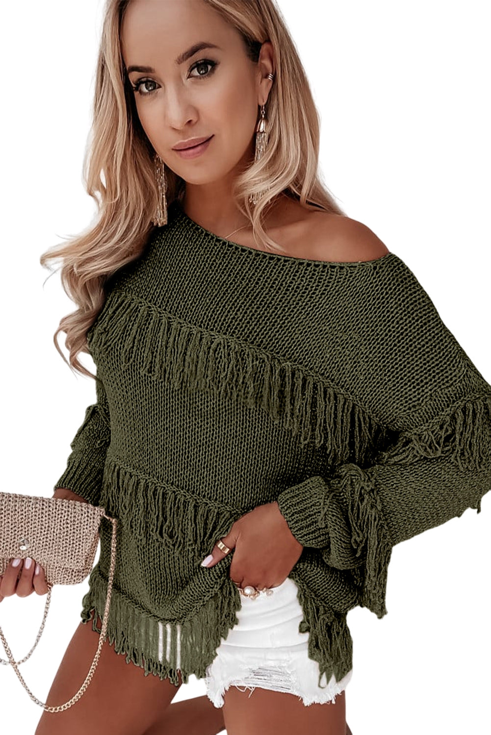 Pink Boho Tasseled Knitted Sweater