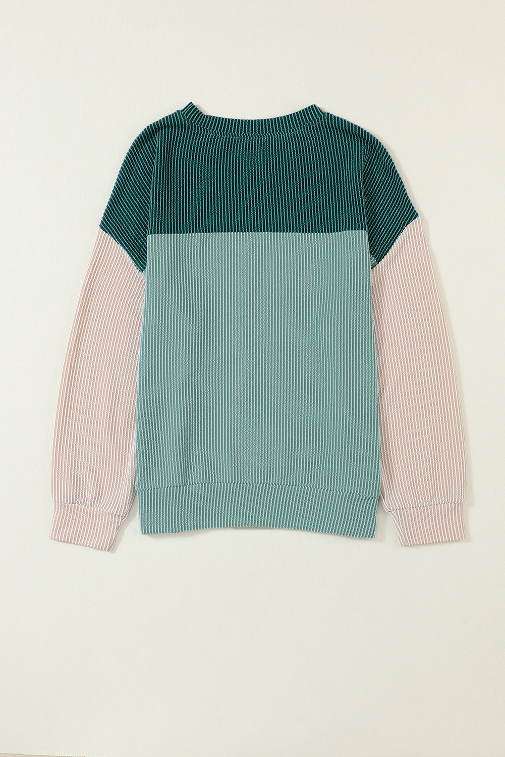 Color Block Ribbed Loose Long Sleeve Top