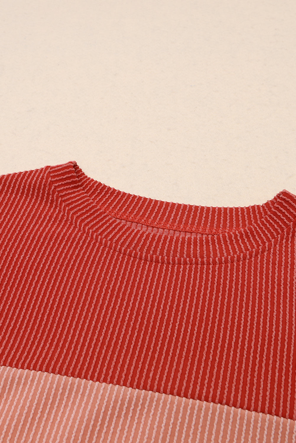 Color Block Ribbed Loose Long Sleeve Top