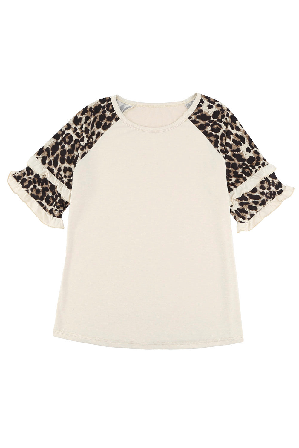 Cheetah Print Tiered Half Sleeve Jewel Neckline Blouse
