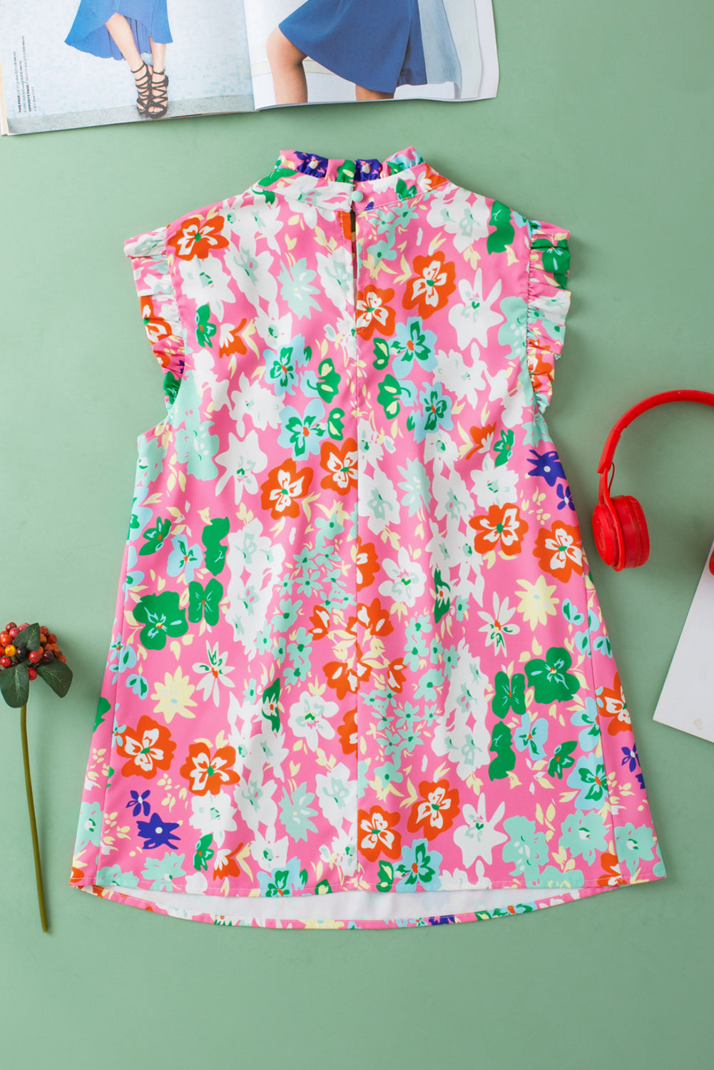 Sky Blue Frilled Collar Floral Vest