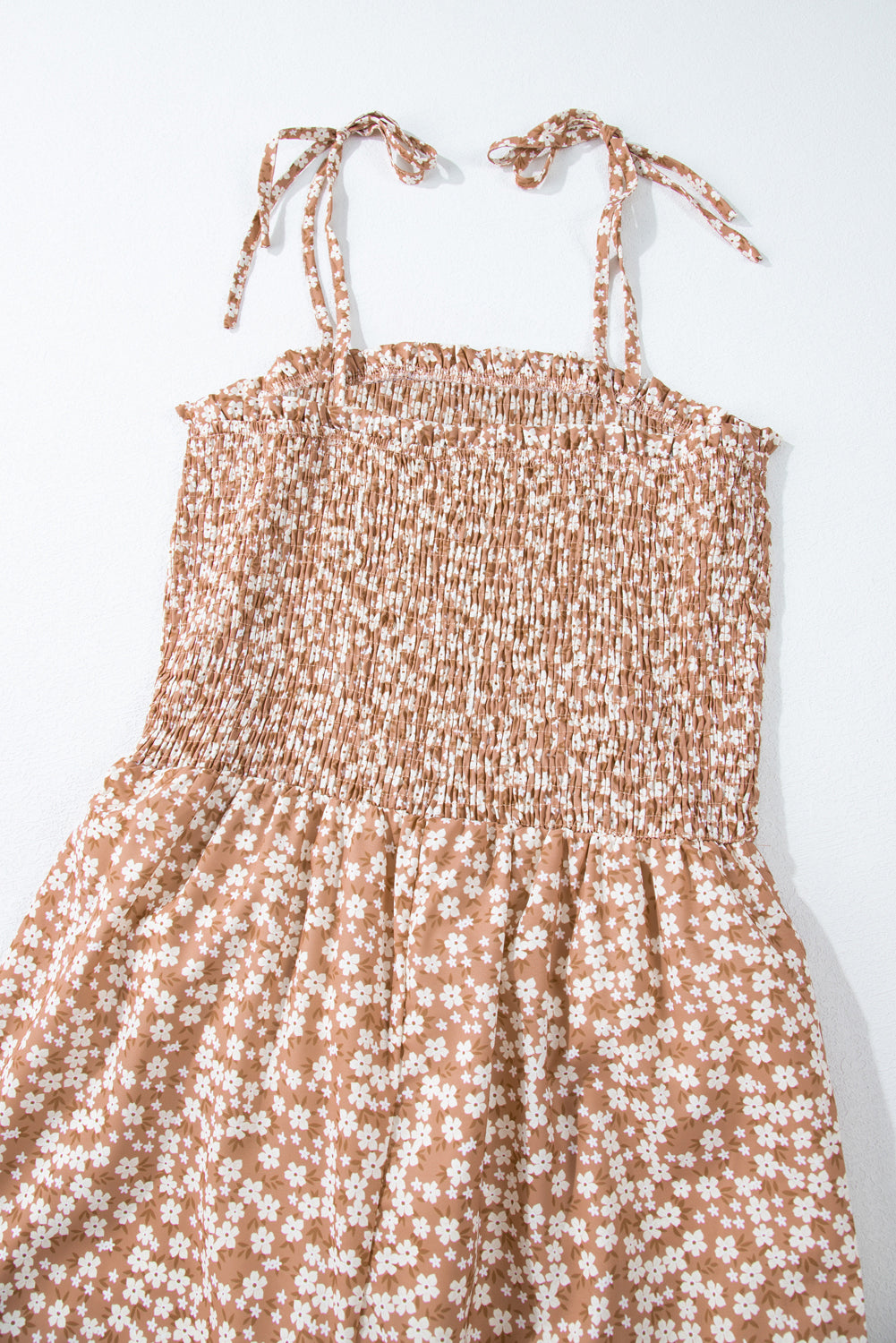 Smocked Bodice Wide Leg Floral Jumpsuit