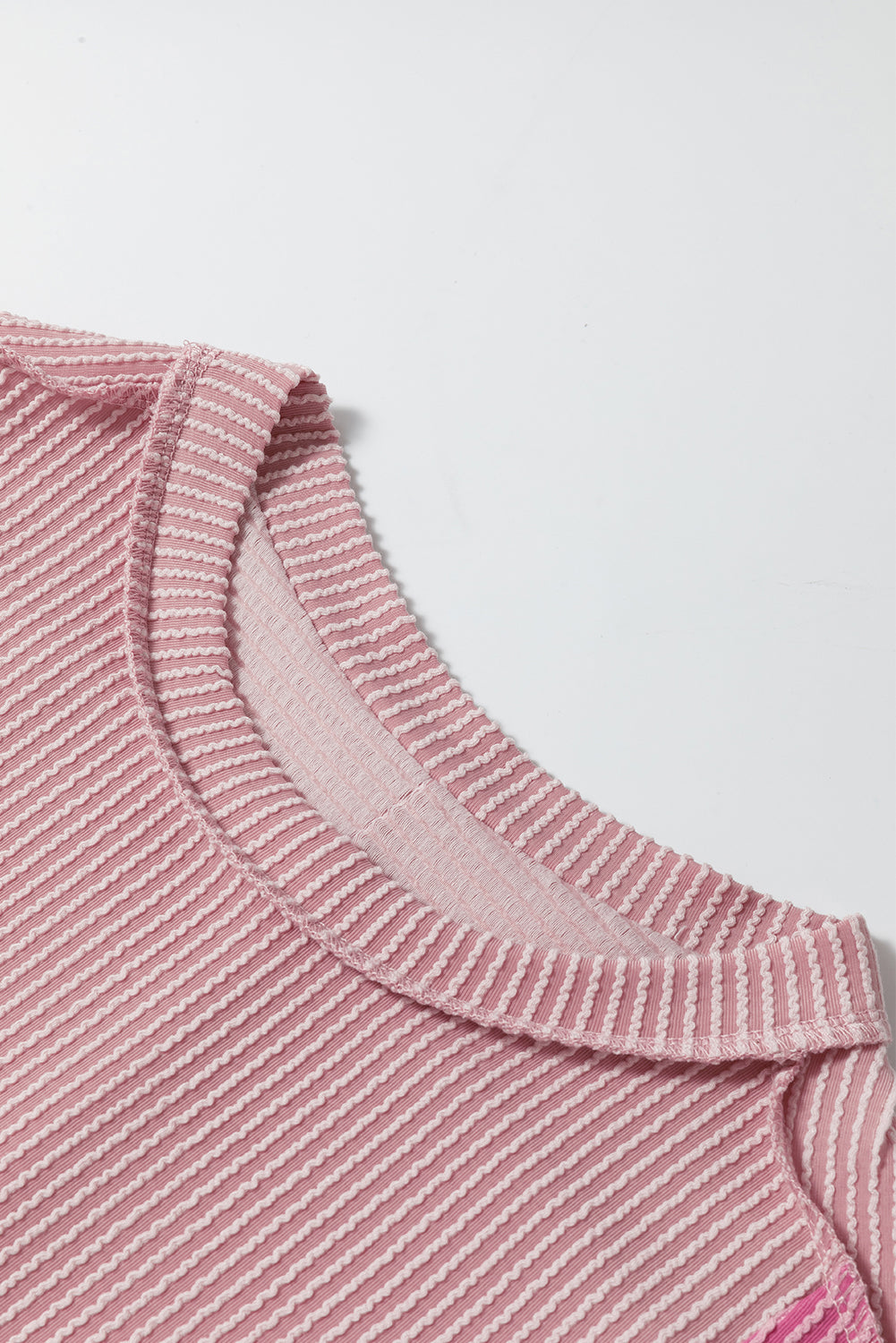 Apricot Pink Textured Colorblock Crew Neck T Shirt