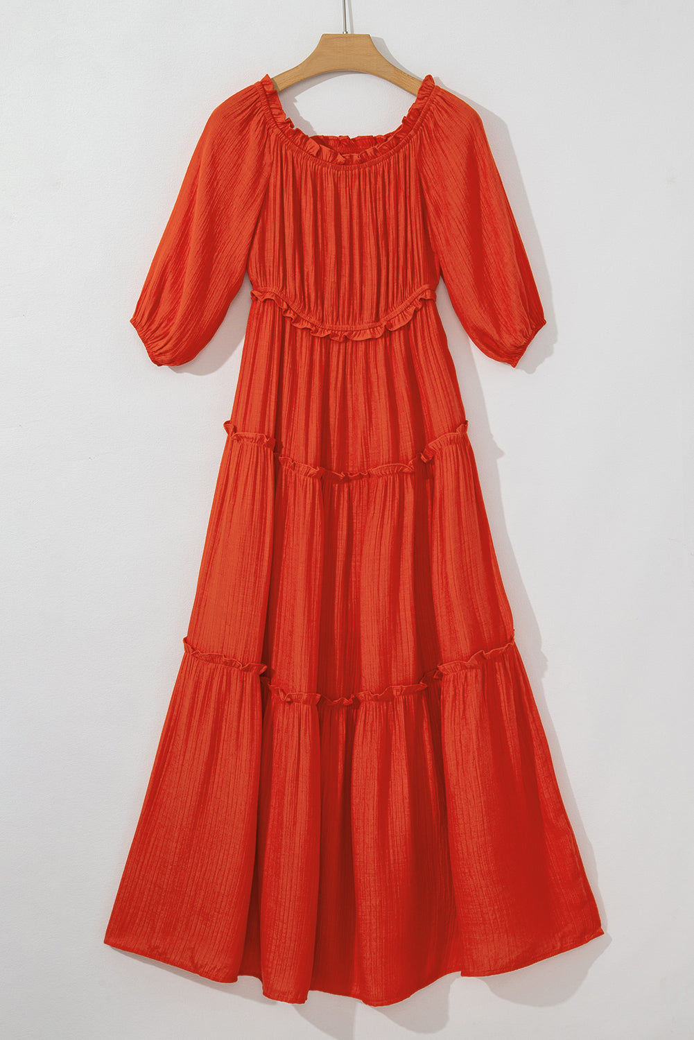 Bare Shoulder Balloon Sleeve Cutout Ruffled Maxi Dress