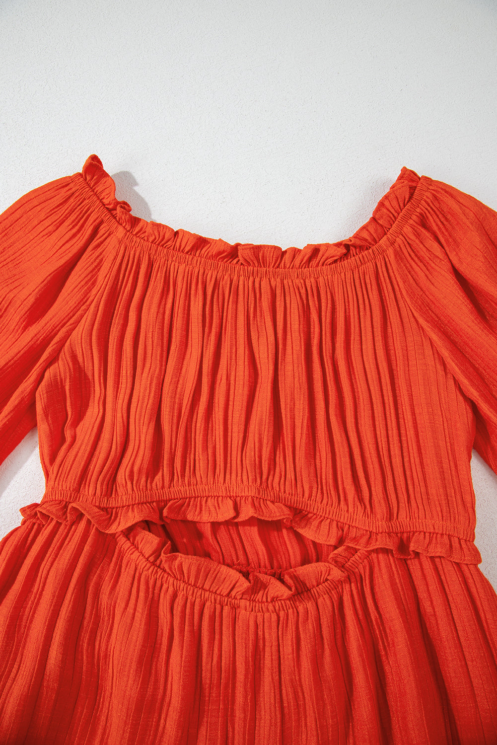 Bare Shoulder Balloon Sleeve Cutout Ruffled Maxi Dress
