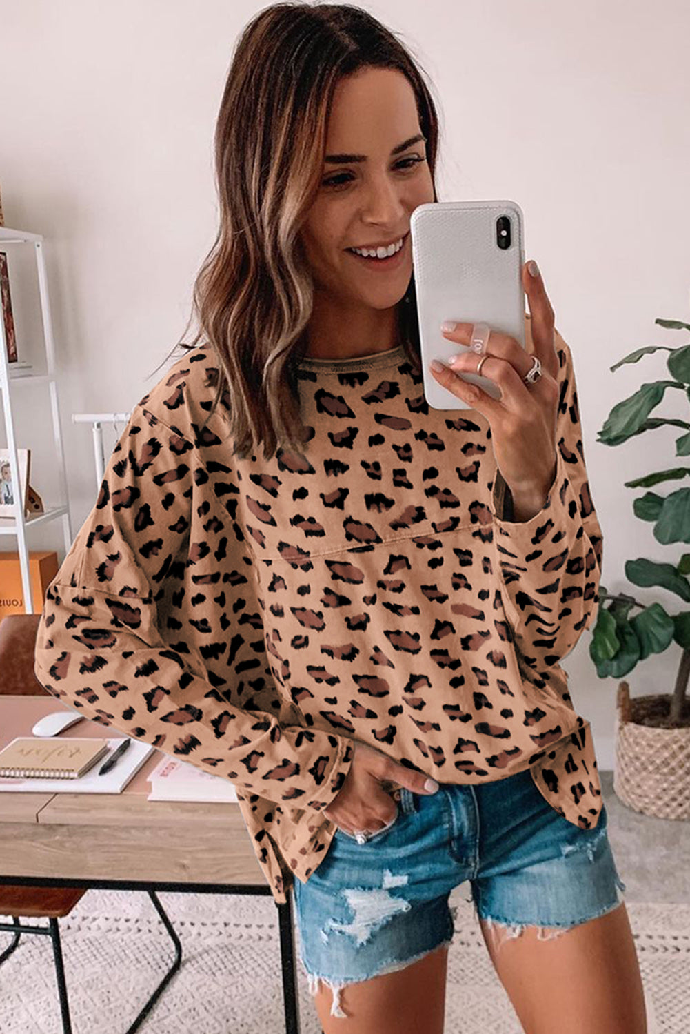 Animal Print Loose Long Sleeve Top