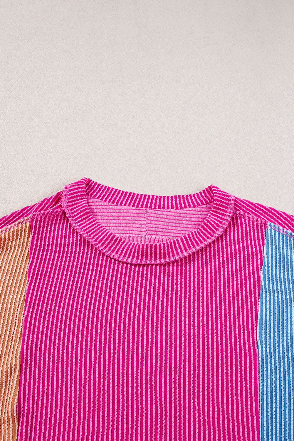 Apricot Pink Textured Colorblock Crew Neck T Shirt