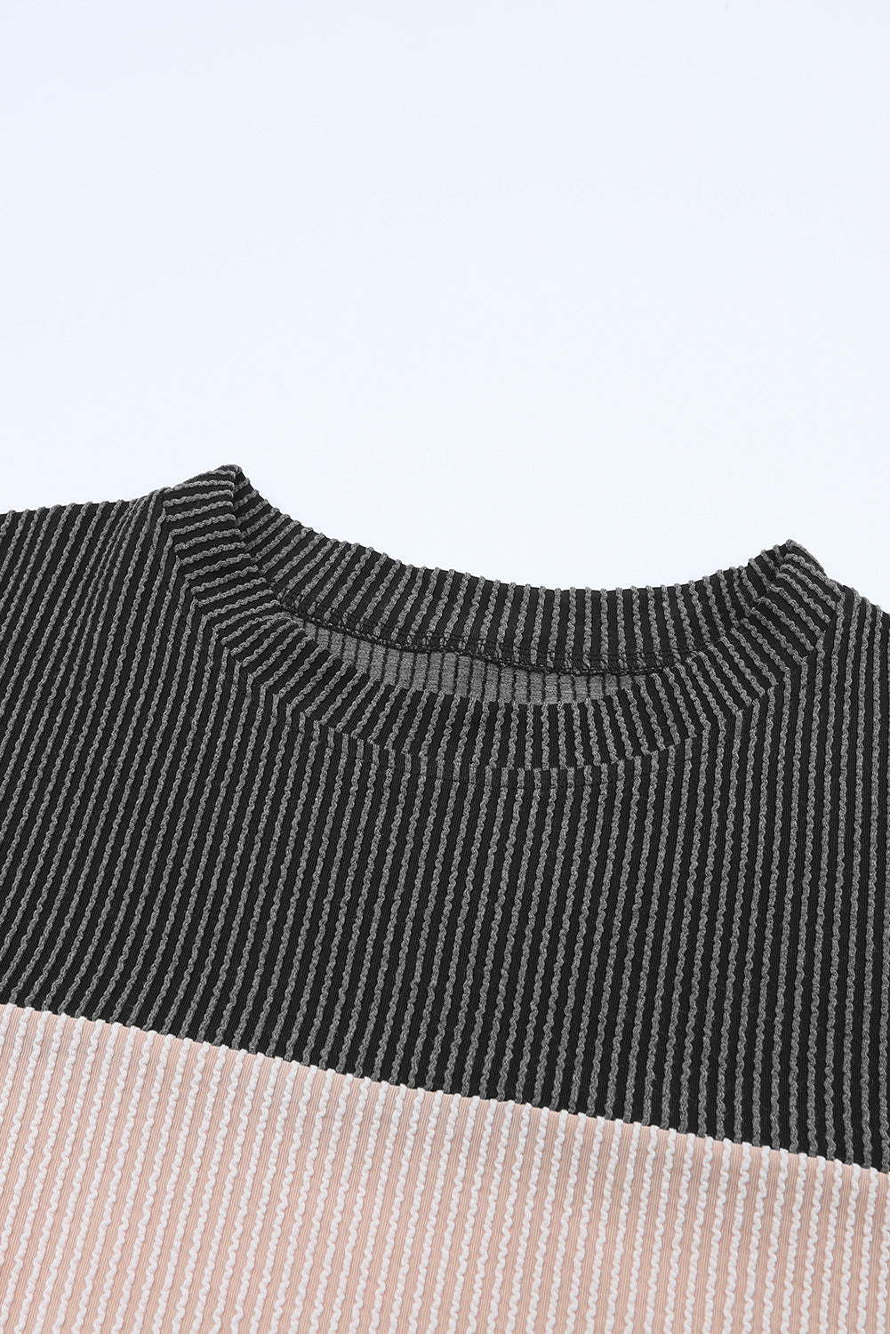 Color Block Ribbed Loose Long Sleeve Top