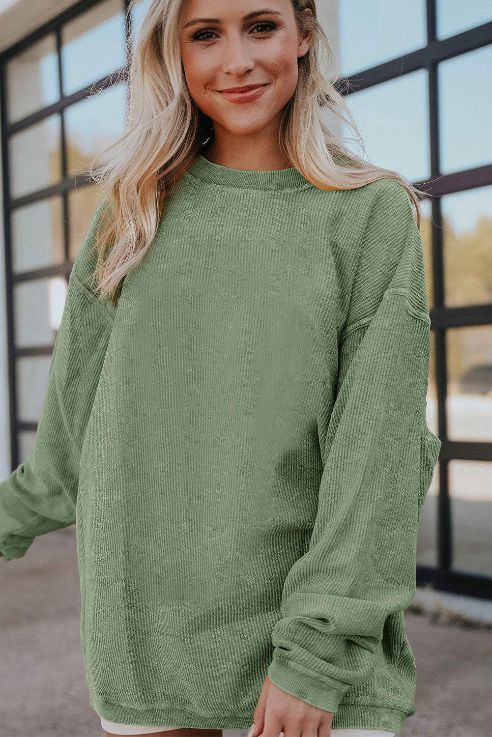 Strawberry Pink Ribbed Corded Oversized Sweatshirt