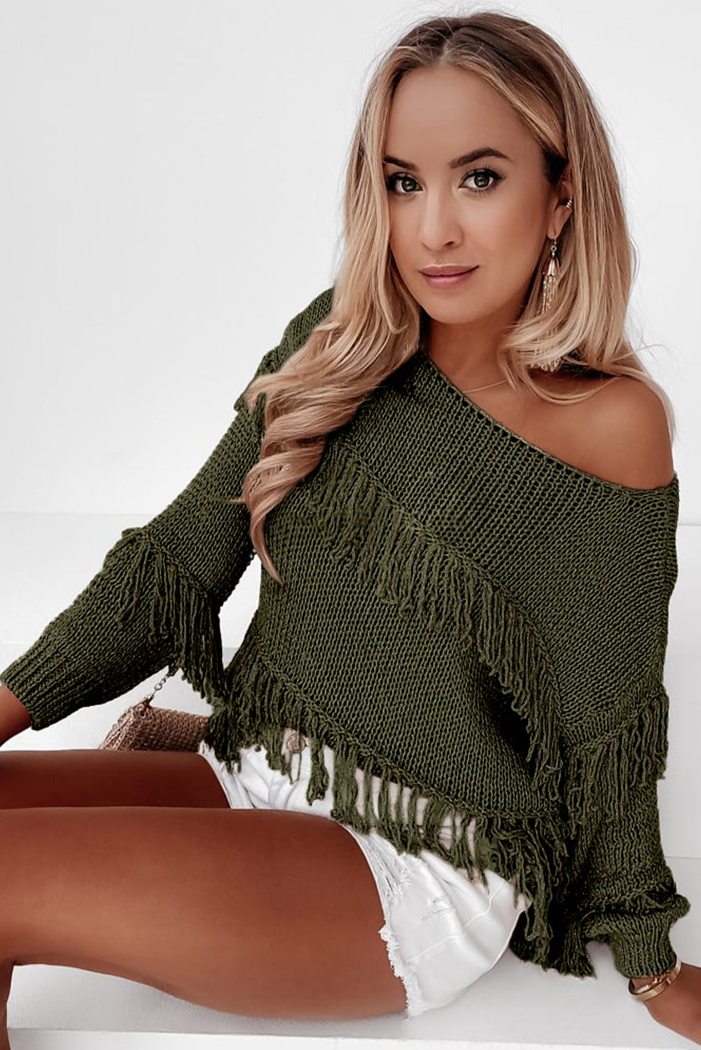 Pink Boho Tasseled Knitted Sweater