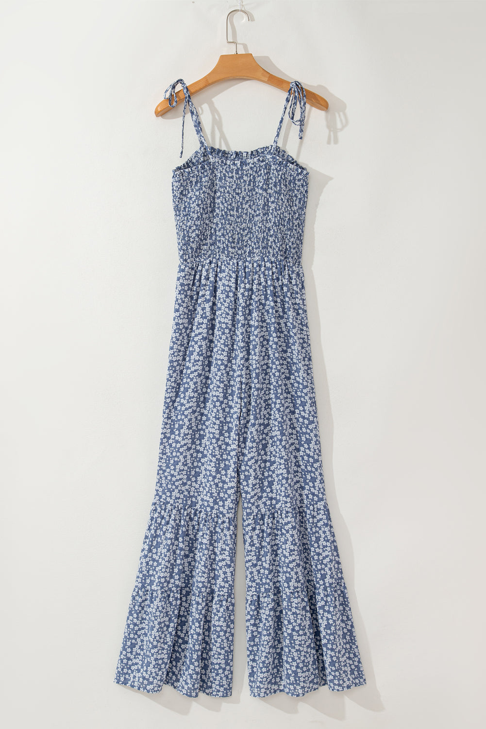 Smocked Bodice Wide Leg Floral Jumpsuit