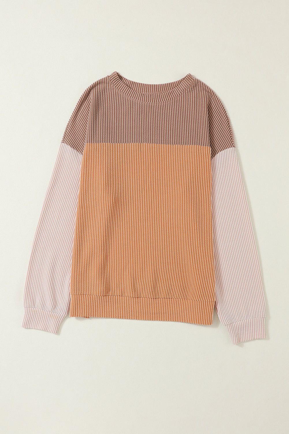 Color Block Ribbed Loose Long Sleeve Top