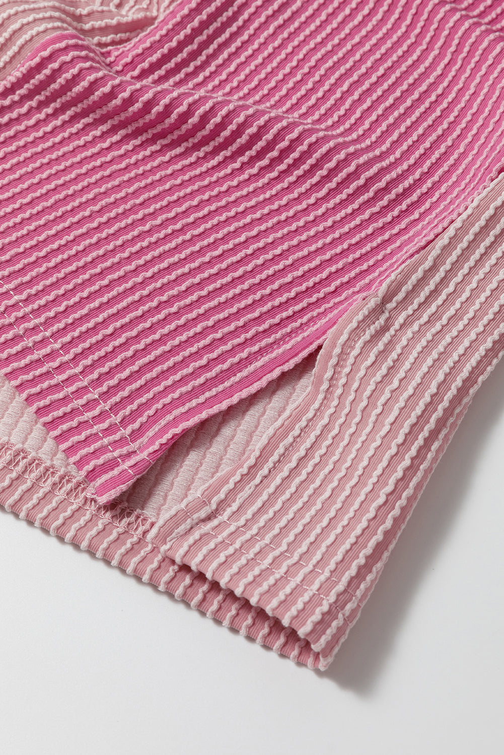 Apricot Pink Textured Colorblock Crew Neck T Shirt