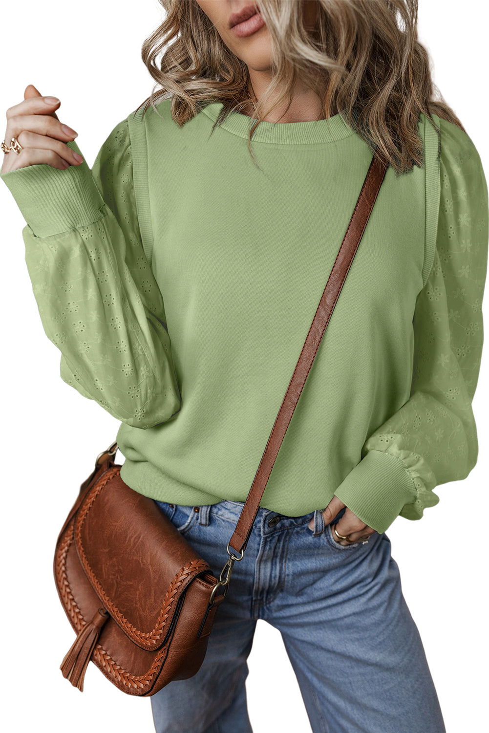 Solid Patchwork Sleeve Round Neck Sweatshirt
