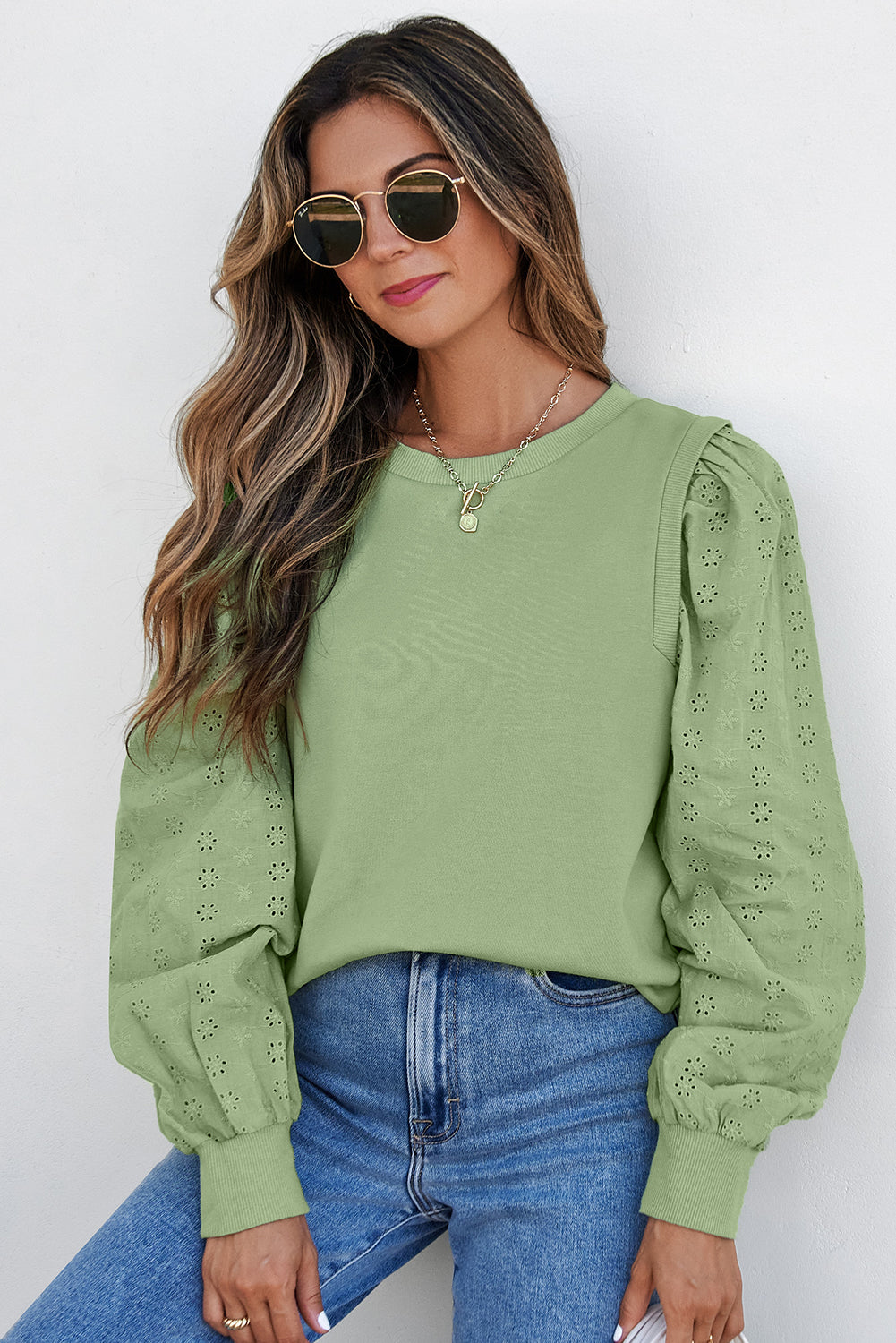 Solid Patchwork Sleeve Round Neck Sweatshirt