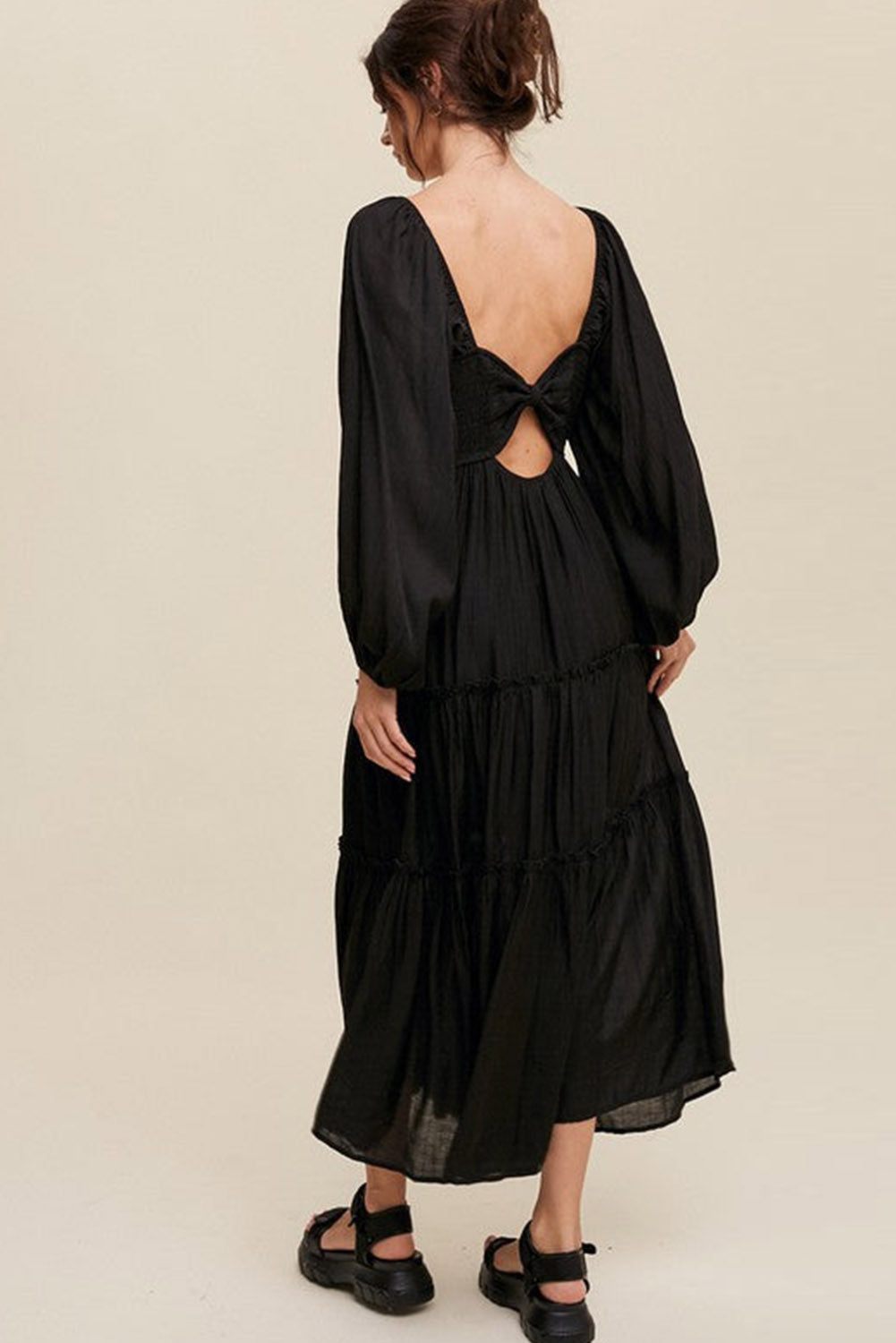 Bowknot Cutout Frill Tiered Maxi Dress