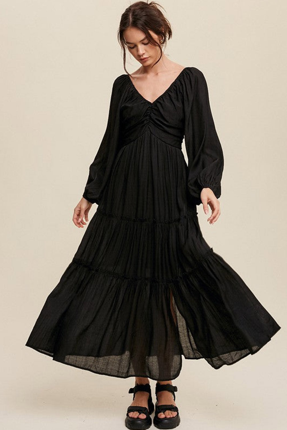 Bowknot Cutout Frill Tiered Maxi Dress