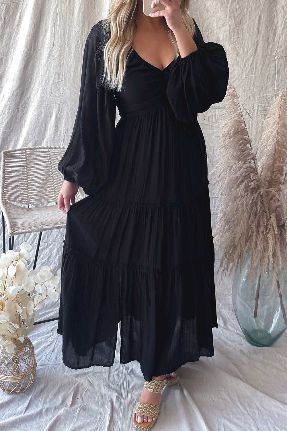 Bowknot Cutout Frill Tiered Maxi Dress