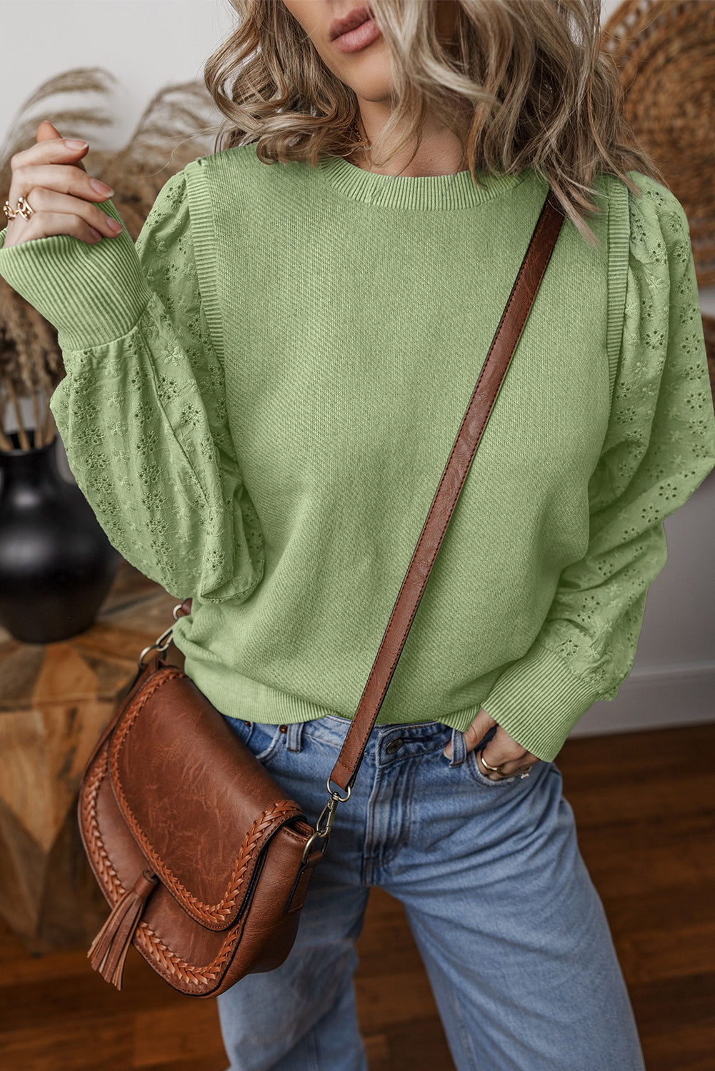 Solid Patchwork Sleeve Round Neck Sweatshirt